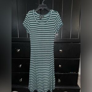 Green and White Striped Lettuce Trim Tshirt Dress